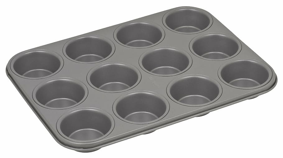 cupcake, tin, form, bagning, dessert, hjemmelavet, hvid baggrund, skåret ud, ingen mennesker, sport, tæt på, dag, geometrisk form, cirkel, studio skud, hvid farve, indendørs, sort farve, mønster, maling, design, hul, plus tegn, teknologi, metal, i en række, bestille, manden lavet, stål, 4K