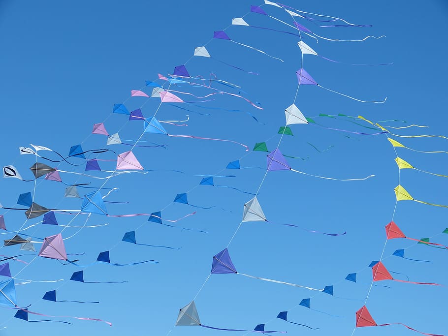 himmel, vind, glente, blå, lav vinkel visning, ingen mennesker, natur, skyfri himmel, dekoration, multi farvet, Midt i luften, fest, flyvende, form, dag, begivenhed, kreativitet, Kunst og håndværk, udendørs, miljø, design, 4K