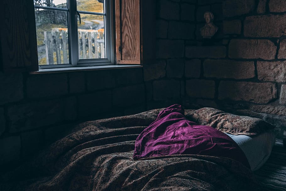 persona, posada, llit, marró, manta, finestra, maó, paret, marc, tanca, porpra, camp, acollidor, còmode, casa, interior, a l'interior, interior de casa, habitació domèstica, mobles, relaxació, dia, part del cos, arquitectura, sofà, estirat, una persona, part del cos humà, estils de vida, tèxtil, paret de maó, extremitat humana, 4K