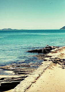 strand, kő, elront, tenger, víz, ég, szépség a természetben, festmények - természet, föld, nyugalom, tiszta ég, nyugodt jelenet, természet, nap, horizont, nem ember, horizont felett víz, szikla, másolási hely, idillikus, nem városi színtéren, szabadban, sziklás tengerpart, 1080P, CC0, közkincs, jogdíjmentes