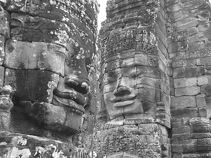 pedra, cares, gris, temple, vietnam, Angkor, història, antic, el passat, representació humana, arquitectura, art i artesania, representació, civilització antiga, lloc de culte, escultura, religió, artesania, creença, espiritualitat, estructura construïda, antiga ruïna, semblança masculina, destinacions de viatge, talla - producte artesanal, cap gent, arqueologia, material de pedra, a l'aire lliure, columna arquitectònica, talla, 4K, CC0, domini públic, lliure de regalies