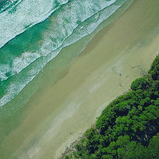antenne, udsigt, grøn, træer, daytinme, fugl, øjenblik, kysten, drone visning, drone, strand, bølge, Skyview, plante, grøn farve, træ, scenics - natur, skønhed i naturen, ingen mennesker, jord, dag, vækst, natur, vand, høj vinkel visning, ro, miljø, rolig scene, landskab, udendørs, ikke-urbane scene, idyllisk, flydende vand, 2K, CC0, offentligt domæne, royaltyfrie