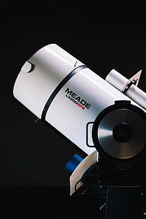 white, black, meade lx 200gps telescope, lx200gps, optical, instrument, microscope, telescope, surveillance, lens - Optical Instrument, technology, equipment, arts culture and entertainment, communication, indoors, text, close-up, no people, western script, studio shot, black background, still life, lighting equipment, music, audio equipment, film industry, illuminated, copy space, sign, photography themes, electric lamp, 4K, CC0, public domain, royalty free