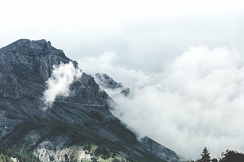 mountains during daytime, mountain, peak, summit, clouds, rock, landscape, nature, view, high, top, achievement, success, dom, extreme, environment, outdoors, cloud - sky, scenics, day, no people, fog, beauty in nature, scenics - nature, sky, rock - object, solid, non-urban scene, geology, land, tranquil scene, mountain range, power in nature, mountain peak, formation, volcanic crater, 5K, CC0, public domain, royalty free