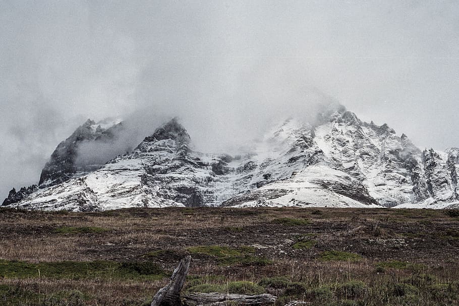 Alpi di montagna, montagna, coperto, la neve, bianca, nuvoloso, cielo, nube, nebbia, albero, roccia, natura, analogico, torres del paine, patagonium, campo, ambiente, paesaggio, scenics - natura, bellezza nella natura, nessuno, nuvola - cielo, terra, scena non urbana, temperatura fredda, viaggio, giorno, inverno, scena tranquilla, catena montuosa, picco di montagna, montagna innevata, 2K