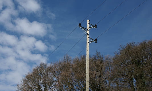 strommast, niebo, w górę, chmury, linia, energia, Elektryczność, zasilacz, drzewo, niski kąt widzenia, wytwarzanie paliwa i energii, kabel, roślina, technologia, chmura - niebo, linia napięcia, Natura, pylon energii elektrycznej, dzień, połączenie, żadnych ludzi, na dworze, nagie drzewo, wysoki - wysoki, pracujący, linia telefoniczna, 4K, CC0, domena publiczna, darmowe zdjęcia
