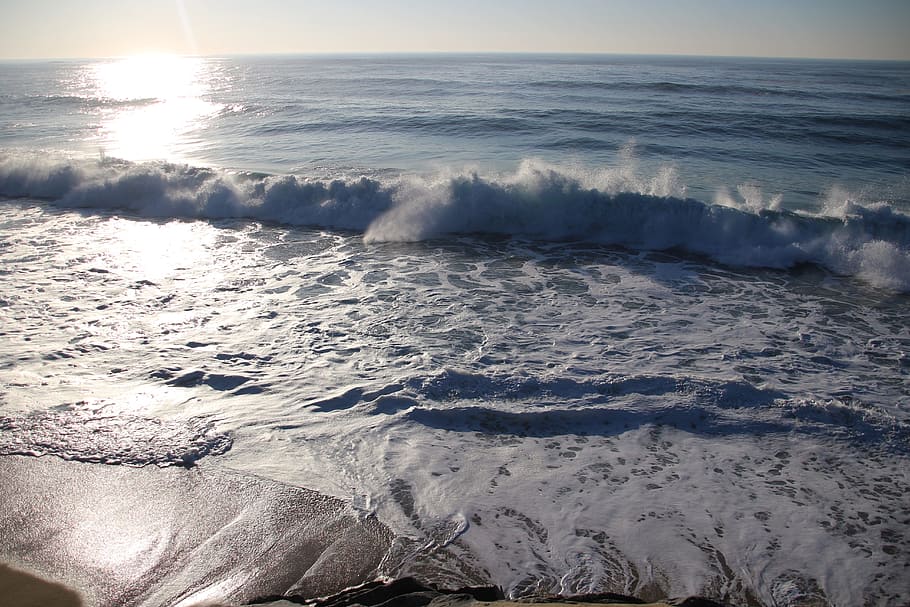 onde oceaniche, spiaggia, sol, cielo, oceano, onde, mare, acqua, orizzonte sull'acqua, onda, natura, bellezza nella natura, sport, movimento, scenics - natura, orizzonte, sport acquatico, fare surf, terra, idilliaco, tramonto, la tranquillità, all'aperto, potere in natura, 5K