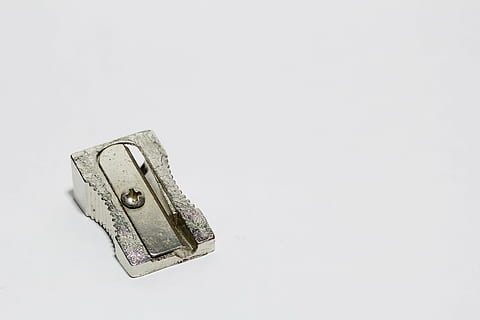 gray, steel pencil sharpener, object, pencil sharpener, grinder, office, school, back to school, metal, white background, isolated, equipment, studio shot, copy space, single object, indoors, no people, finance, close-up, cut out, old, business, currency, still life, paper currency, retro styled, high angle view, hole, 4K, CC0, public domain, royalty free
