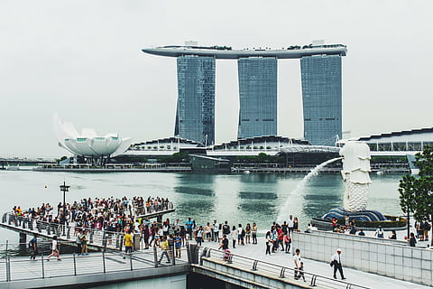 marina bay sands, day time, landscape, photography, marina, bay, sans, singapore, ocean, water, sea, buildings, architecture, structure, people, crowd, family, friends, women, men, tourist, spot, statue, fountain, large group of people, bridge - man made structure, built structure, travel destinations, day, outdoors, city, sky, group of people, travel, building exterior, tourism, real people, modern, nature, city life, holiday, skyscraper, office building exterior, 5K