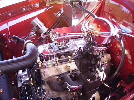 auto, motor, krom, tuning, automobil, motorrummet, karburator, opel, transportform, land køretøj, transportmidler, motor køretøj, bil, motorcykel, metal, dag, ingen mennesker, tæt på, maskineri, rød, retro stylet, udendørs, stationær, afspejling, køretøjsdel, hjul, 2K, CC0, offentligt domæne, royaltyfrie