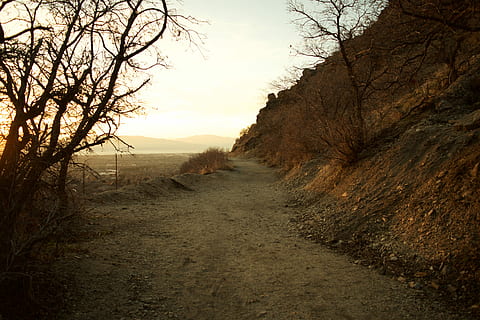 Pfad, Bergpfad, Berg, Weg, Sonnenuntergang, draußen, Landschaft, keine Leute, Straße, szenen, Himmel, Baum, Ruhe, der Weg nach vorn, Richtung, Pflanze, Szenen - Natur, ruhige Szene, Natur, Schönheit in der Natur, Land, kahler Baum, Umgebung, Nicht-städtische Szene, Schotterstraße, Fußweg, 5K, CC0, gemeinfrei, lizenzfrei