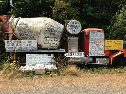 doodle, scribble, graffiti, odd, truck, political, statements, text, communication, western script, script, non-western script, day, no people, information, plant, sign, nature, field, tree, information sign, guidance, outdoors, land, paper, grass, board, 2K, CC0, public domain, royalty free