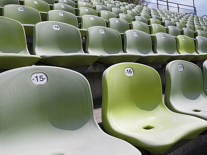stadio, banche, sequenza, Monaco, Olympiastadion, Germania, verde, numeri, colore verde, di fila, posto a sedere, nessuno, numero, sedia, ripetizione, assenza, sport, fianco a fianco, ordine, grande gruppo di oggetti, preparativi, giorno, abbondanza, vuoto, in casa, candeggiatori, fotogramma intero, 4K, CC0, dominio pubblico, privo di copyright