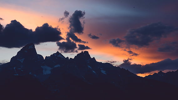 залез, Tetons, силует, планини, полумрак, небе, драматично небе, планинска верига, облак, планина, здрач, Уайоминг, Teton, облак - небе, красота в природата, сценична природа - природа, заобикаляща среда, природа, спокойствие, пейзаж, без хора, спокойна сцена, твърд, рок - обект, рок, земя, на открито, планински връх, 5K, CC0, обществено достояние, роялти безплатно