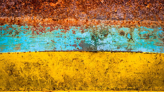 Brun, blå, gul, abstrakt, maleri, tapet, mønster, struktur, metal, rust, orange, design, linje, vrag, gammel båd, smuds, rusten, maling, Caw, vandret linje, snavset, gammel, baggrunde, tekstureret, forvitret, fuld ramme, murbygningsfunktion, ingen mennesker, arkitektur, kørt ned, dag, beskadiget, ru, dårlig stand, forladt, forringelse, udendørs, tekstureret effekt, turkisfarvet, 4K, CC0, offentligt domæne, royaltyfrie