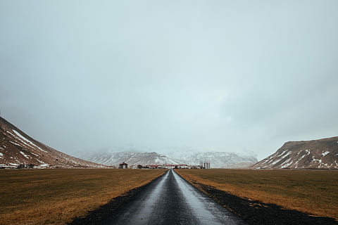 gray, pave, road, mountain, daytime, landscape photography, empty, roadway, track, snow, peak, direction, transportation, the way forward, sky, environment, diminishing perspective, winter, cold temperature, vanishing point, beauty in nature, nature, landscape, no people, fog, scenics - nature, asphalt, outdoors, road trip, 4K, CC0, public domain, royalty free