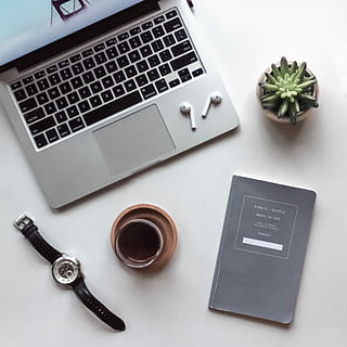 flat-lay photography, macbook, coffee-filled cup, book, wristwatch, white, apple airpods, top, pro, work, notebook, coffee, laptop, succulent, green, plant, clock, minimal, watch, minimalist, nomad, lance, sketchbook, journal, computer, technology, wireless technology, communication, keyboard, connection, no people, studio shot, indoors, computer keyboard, computer equipment, table, food and drink, desk, business, high angle view, white background, furniture, directly above, crockery, 1080P, CC0, public domain, royalty free