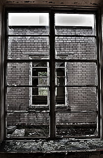 broken window, glass, frame, window, broken, old, damaged, broken glass, architecture, crime, wall, accident, dirty, abandoned, shattered, break, sharp, shattered glass, ruined, cracked, destruction, vandalism, demolished, built structure, building exterior, brick wall, no people, brick, building, day, wood - material, outdoors, door, entrance, obsolete, house, run-down, deterioration, window frame, 1080P, CC0, public domain, royalty free