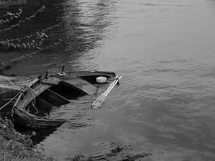 Barca, Drift, Sinking, River, Water, sinking, river, boat, old, broken, abandonment, sunk, abandoned, nautical vessel, transportation, drowning, mode of transportation, high angle view, obsolete, tranquility, day, nature, sea, damaged, no people, decline, deterioration, shipwreck, tranquil scene, ship, outdoors, rowboat, ruined, 2K, CC0, public domain, royalty free