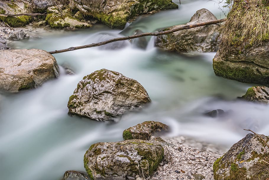 ramsauer ache, Ramsau, apă, râu, expunere lungă, stâncă, lemn, podea, bancă, pietre, sălbatic, bach, alpin, Berchtesgaden, Hintersee, apă limpede, odihnă, dispozitie, obiect de rocă, solid, frumusețe în natură, scenice - natura, natură, nici o persoana, liniște, teren, plantă, zi, apă curgătoare, în aer liber, o scenă liniștită, mişcare, idilic, curgere, 5K