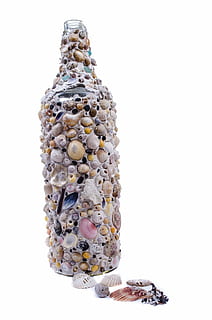 bottle, seashells, shells, glass, art, sea, decoration, natural, beach, isolated, white, background, shell, studio shot, white background, indoors, still life, copy space, cut out, close-up, no people, large group of objects, abundance, single object, savings, wellbeing, wealth, food, freshness, coin, finance, jewelry, nature, 1080P, CC0, public domain, royalty free