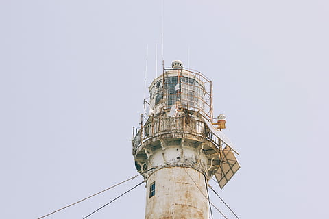low, angle photography, lighthouse, angle photo, white, post, tower, rusty, old, cables, architecture, building exterior, low angle view, built structure, sky, building, no people, copy space, industry, nature, clear sky, day, outdoors, tall - high, technology, city, construction industry, cable, guidance, 5K, CC0, public domain, royalty free
