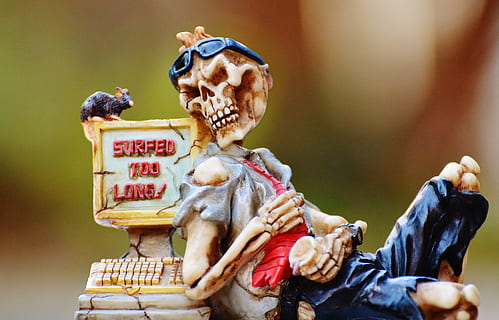 skeleton, cash, register, figurine, computer, addiction, help, computer searches, internet addiction, self help, selbsthilfegruppe, office, desk, monitor, screen, pc, statue, human representation, representation, art and craft, creativity, focus on foreground, no people, text, close-up, sculpture, day, male likeness, communication, craft, female likeness, food, toy, western script, 4K, CC0, public domain, royalty free