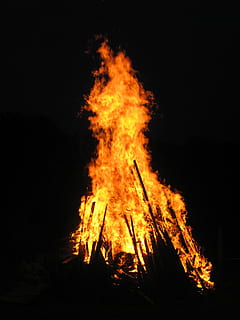 bonfire, taken, night time, fire, flame, wood fire, easter fire, campfire, burning, fire - natural phenomenon, heat - temperature, night, orange color, firewood, no people, wood, log, wood - material, nature, glowing, motion, outdoors, camping, low angle view, 2K, CC0, public domain, royalty free