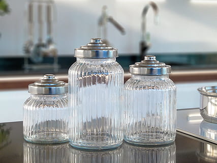 Jars, Kitchen, Storage, laboratory, bottle, glass - Material, equipment, research, no people, science, indoors, close-up, day, container, focus on foreground, jar, transparent, still life, scientific experiment, healthcare and medicine, salt - seasoning, domestic room, table, 4K, CC0, public domain, royalty free