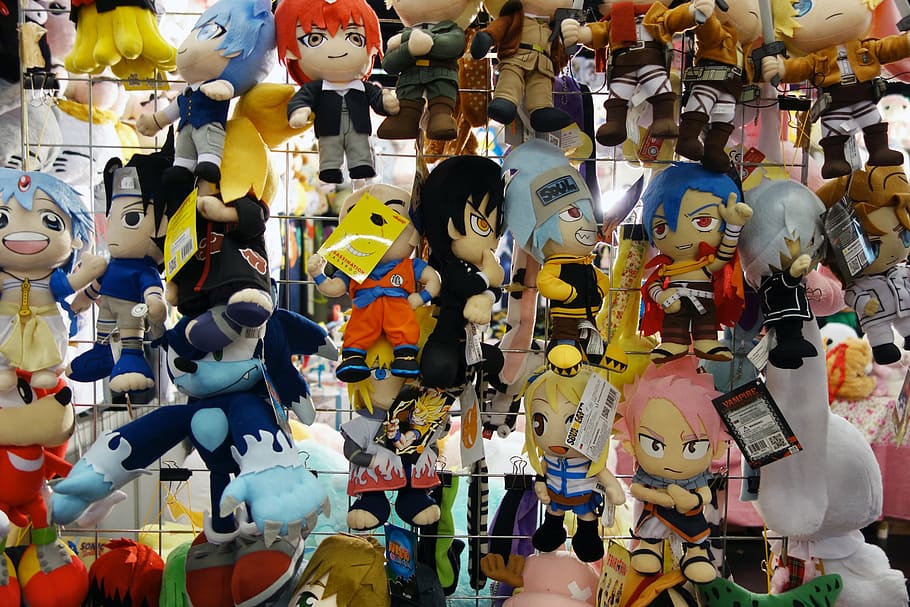 figura de peluix, còmic, anime, humà, nens, pentinat, expressió, manga, cosplay, esdeveniment, Convenció, japantag, jocs, gamescom, Colònia, representació, venda al detall, a la venda, gran grup d'objectes, elecció, mercat, representació humana, joguina, variació, art i artesania, multicolor, creativitat, cap gent, semblança masculina, abundància, col · lecció, Paradeta, semblança femenina, natura morta, marc complet, visualització al detall, venda, consumisme, 5K