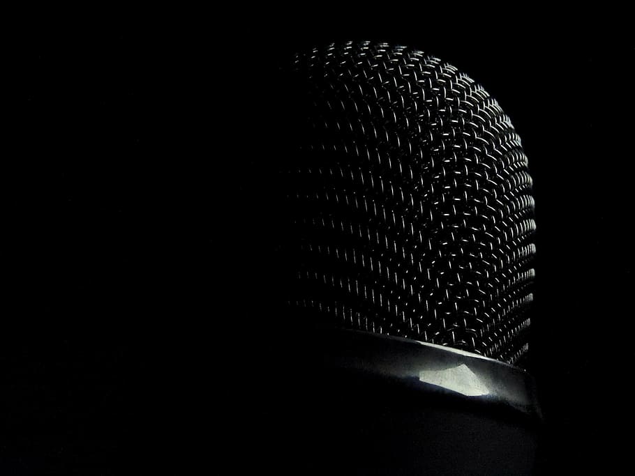 černá mikrofon hlava, mikrofon, mikro, záznam, nahrávání zvuku, Zvuk, přístroj, elektronika, stereo, evidence, temný, vysílání, hudba, audio zařízení, zařízení, technologie, nahrávací studio, kov, černé pozadí, detail, studio shot, kopie prostor, uvnitř, jeden objekt, nikdo, texturou, Černá barva, noc, vzor, umělecká kultura a zábava, vstupní zařízení, lesklý, stálý život, zaměřit se na popředí, 4K