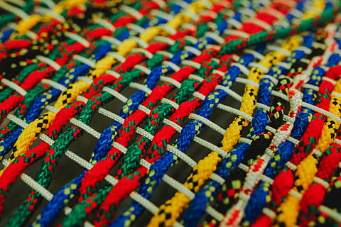 colourful intertwined strings, Colourful, strings, background, thread, cord, plait, weave, textile, lace, multi Colored, red, close-up, colors, cultures, backgrounds, indoors, textured, full frame, selective focus, no people, pattern, large group of objects, abundance, creativity, business, industry, yellow, woven, art and craft, craft, paper, 5K, CC0, public domain, royalty free