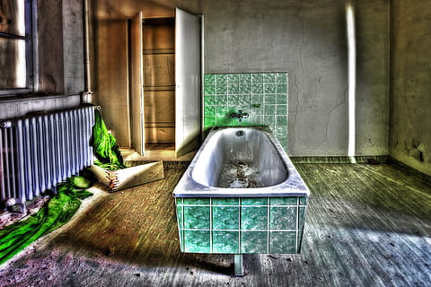 banho, mosteiro, expirado, velho, hdr, arquitetura, expiração, Estado de decadência, construção, banheiro, estrutura construída, dia, ninguém, exterior do edifício, abandonado, cor verde, ao ar livre, madeira - material, obsoleto, recurso de construção de parede, metal, coluna arquitetônica, estragado, sala doméstica, ausência, intemperizado, 1080P, CC0, domínio público, royalty free