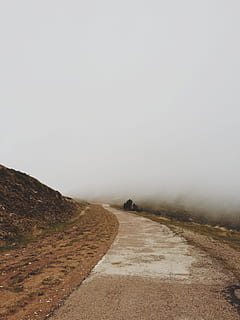 scenery, road, fog, pathway, open, field, daytime, path, mist, trail, mist, trail, nature, landscape, mountain, outdoors, scenics, no People, dirt road, the way forward, direction, environment, sky, beauty in nature, transportation, tranquility, dirt, day, tranquil scene, scenics - nature, non-urban scene, copy space, diminishing perspective, 2K, CC0, public domain, royalty free