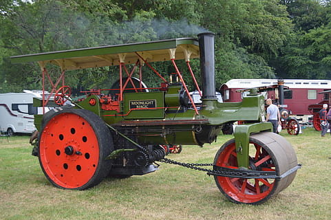 Steam, Engine, Traction Engine, steam, engine, grass, field, day, agriculture, no people, tree, plant, transportation, mode of transportation, land, nature, agricultural equipment, green color, agricultural machinery, land vehicle, tractor, wheel, outdoors, growth, architecture, machinery, 5K, CC0, public domain, royalty free