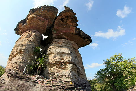 landscape, sky, clouds, rocks, daylight, environment, outdoors, prehistoric, scenic, stones, tree, royalty  images, rock formation, rock - object, rock, solid, low angle view, cloud - sky, nature, geology, physical geography, plant, day, beauty in nature, tranquility, eroded, no people, non-urban scene, scenics - nature, sunlight, 4K, CC0, public domain, royalty free