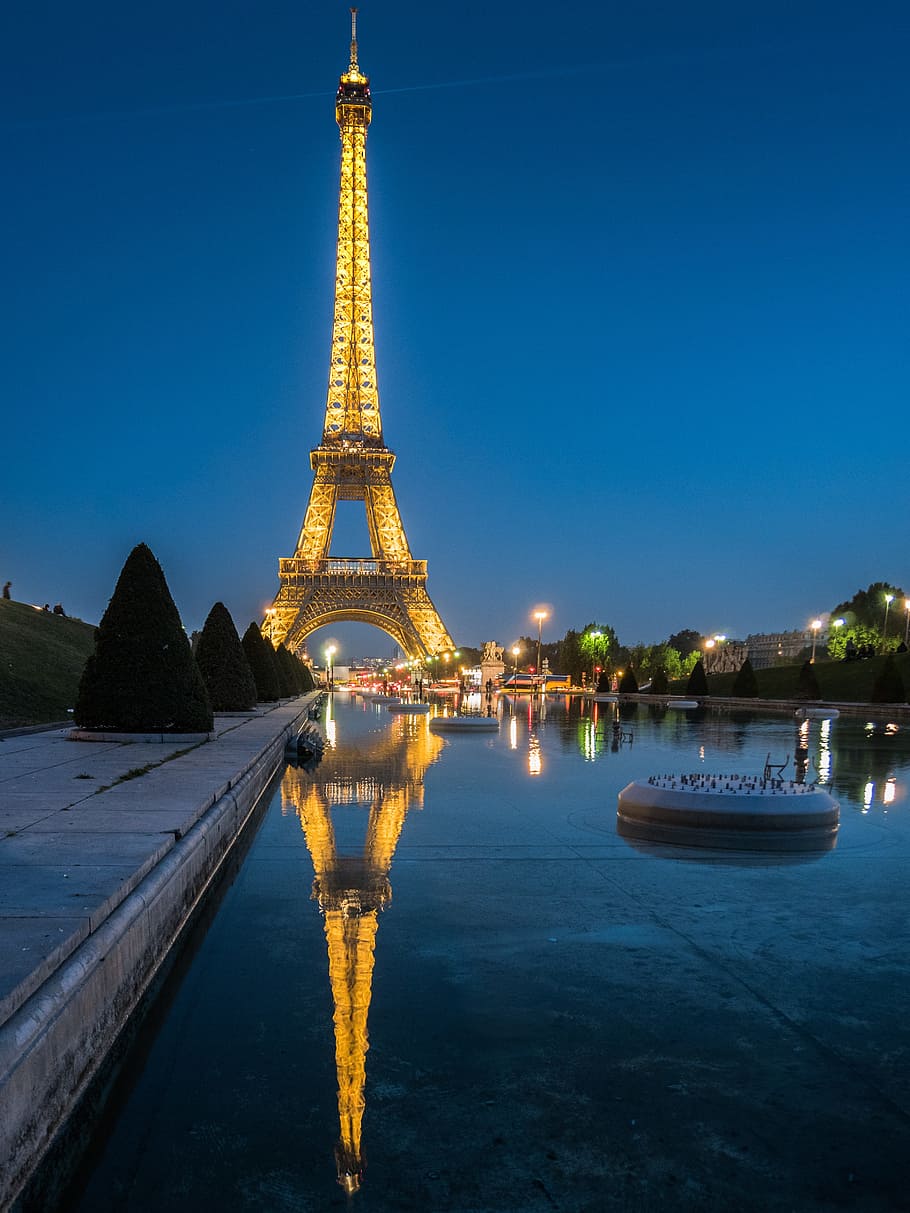 Eiffeltårnet, Paris, Paris, Eiffeltårnet, vand, nat, vand, nat, afspejling, Dam, lys, belysning, tårn, rejsemål, arkitektur, belyst, rejse, bygget struktur, himmel, natur, turisme, by, transportmidler, ingen mennesker, historie, høj - høj, udendørs, 4K