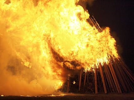 fire, easter, easter fire, yellow, flame, blaze, customs, burn, campfire, wood fire, hot, embers, dangerous, heat, branches, fire circle, conflagration, firewood, aesthetic, glowing, fireplace, burning, night, fire - natural phenomenon, heat - temperature, nature, sign, smoke - physical structure, warning sign, exploding, no people, motion, architecture, water, destruction, sky, communication, environment, built structure, outdoors, firework, air pollution, power in nature, pollution, 4K, CC0, public domain, royalty free