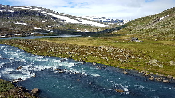 aerial, photography, winding, river, snowy, mountains, green, hills, day, areal, photo, green grass, grass field, cloud, water, hill, mountain, nature, landscape, scenics, outdoors, mountain Range, summer, landscapes, green Color, sky, rural Scene, reflection, beauty in nature, scenics - nature, environment, snow, tranquil scene, non-urban scene, land, tranquility, grass, no people, flowing water, stream - flowing water, flowing, snowcapped mountain, 5K, CC0, public domain, royalty free