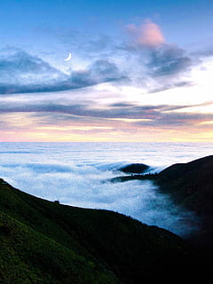 corpo, agua, horizonte, fotografia de paisagem, montanha, mar, nuvens, nuvem, lua, por do sol, nascer do sol, amarelo, azul, cume, grama, oceano, névoa, nublado, californium central, cor, árvore, natureza, Los Angeles, californium, Malibu, céu, nuvem - céu, beleza na natureza, scenics - natureza, cena tranquila, tranquilidade, panorama, ninguém, cena não urbana, meio Ambiente, idílico, terra, crepúsculo, ao ar livre, 4K, CC0, domínio público, royalty free