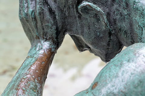 man, thinking, thoughts, sculpture, summer, face, headache, figure, human, think, headaches, skeptical, rest, emotion, artwork, sit, art, portrait, ears, hand, fountain, zurich, water, close-up, no people, day, statue, focus on foreground, art and craft, representation, nature, human representation, outdoors, animal wildlife, craft, old, sadness, textured, dirt, 5K, CC0, public domain, royalty free