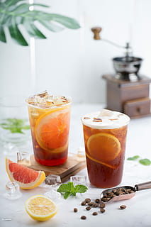 drink, summer, two, lemon, iced, tea, refreshing, brew, coffee, fruit, grapefruit, iced coffee, ice, cold, sliced, citrus, fruity, deliciou, food, food and drink, refreshment, glass, household equipment, table, freshness, indoors, drinking glass, healthy eating, still life, citrus fruit, focus on foreground, no people, wellbeing, close-up, orange, orange - fruit, mint leaf - culinary, 5K, CC0, public domain, royalty free