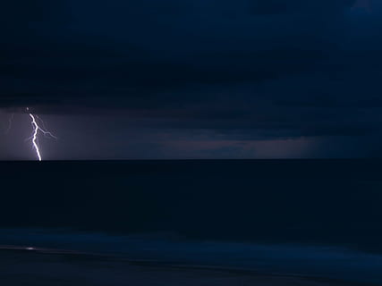 lightning, storm, ocean, clouds, rain, sea, thunder, strike, bolt, dark, thunderbolt, lightningbolt, night, nature, sky, cloud - sky, horizon over water, horizon, power in nature, beauty in nature, thunderstorm, scenics - nature, power, water, storm cloud, dramatic sky, land, no people, outdoors, ominous, 2K, CC0, public domain, royalty free