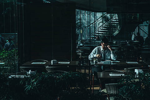 man, sitting, chair, people, dark, shadow, alone, office, work, formal, one person, one man only, only men, adults only, real people, piano, candid, adult, indoors, seat, young adult, casual clothing, men, full length, lifestyles, leisure activity, front view, young men, day, plant, table, architecture, nature, 5K, CC0, public domain, royalty free