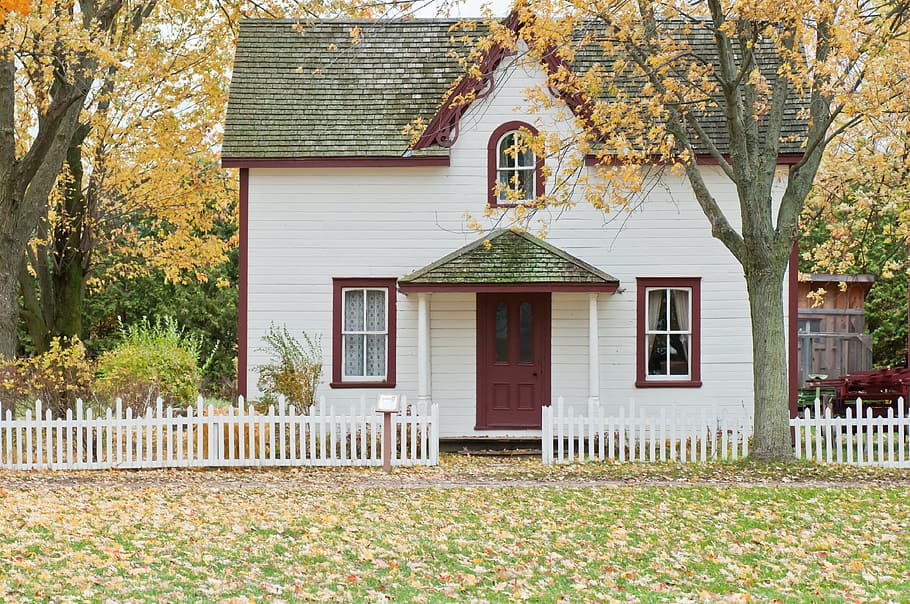 bianca, Marrone, di legno, casa di piano, giallo, albero delle foglie, giorno, dipinto, Casa, incorniciato, recinto, foglia, autunno, alberi, pianta, natura, erba, terreno di gioco, cancello, esterno dell'edificio, struttura costruita, architettura, Palazzo residenziale, porta, proprietà di casa, finestra, cortile anteriore o posteriore, all'aperto, costruzione, albero, confine, nessuno, barriera, quartiere residenziale, Entrata, tetto, crescita, parte vegetale, 4K