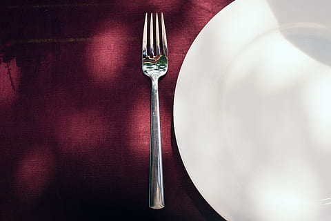 fork and plate, Fork, plate, food and Drink, objects, silverware, crockery, table Knife, dinner, table, restaurant, food, dining, spoon, silver - Metal, kitchen Utensil, no People, lunch, empty, place setting, eating utensil, indoors, setting, household equipment, knife, close-up, glass, empty plate, directly above, drinking glass, meal, silver colored, 4K, CC0, public domain, royalty free