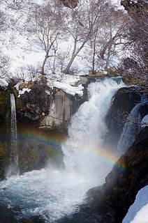 vandfald, kaskade, Grænseværdi, overløbskant, vinter, bjerg stream, bjerge, landskab, rejse, sten, natur, bjerglandskab, højland, bjergdal, højde, turisme, Kamchatka, vand, sne, sneen, træ, skønhed i naturen, scenics - natur, plante, bevægelse, flydende vand, lang eksponering, magt i naturen, dag, Skov, bare træ, ingen mennesker, jord, klippe, udendørs, flyder, 1080P, CC0, offentligt domæne, royaltyfrie