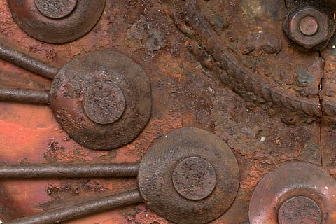 baggrund, ark, rustfri, mønster, metal, rusten, maskineri, ingen mennesker, gammel, forvitret, forældet, tæt på, kørt ned, forladt, Bolt, beskadiget, maskindel, industri, nedgang, fuld ramme, hjul, tekstureret, dag, forringelse, jern - metal, 4K, CC0, offentligt domæne, royaltyfrie