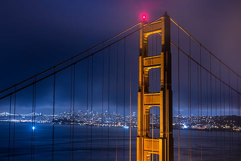 puente, ciudad, Luces de la ciudad, paisaje urbano, noche, luces, Oceano, río, mar, cielo, horizonte, urbano, agua, lugar famoso, puente - estructura hecha por el hombre, puente colgante, Estados Unidos, arquitectura, California, condado de san francisco, Puente de puerta de oro, estructura construida, iluminado, destinos de viaje, conexión, transporte, rascacielos, exterior del edificio, naturaleza, edificio de oficinas exterior, edificio, nadie, moderno, al aire libre, bahía, Distrito financiero, la vida nocturna, 4K, CC0, dominio público, libre de derechos
