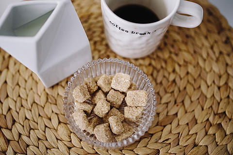dessert, coffee, Sweet, table, cup, candy, tasty, sweets, confectionery, delicacy, food, brown, breakfast, drink, close-up, food and drink, healthy eating, cereal plant, no people, mug, indoors, coffee cup, freshness, coffee - drink, sweet food, hot drink, tea, refreshment, high angle view, still life, wellbeing, sugar, snack, sugar cube, tea cup, oatmeal, temptation, 4K, CC0, public domain, royalty free